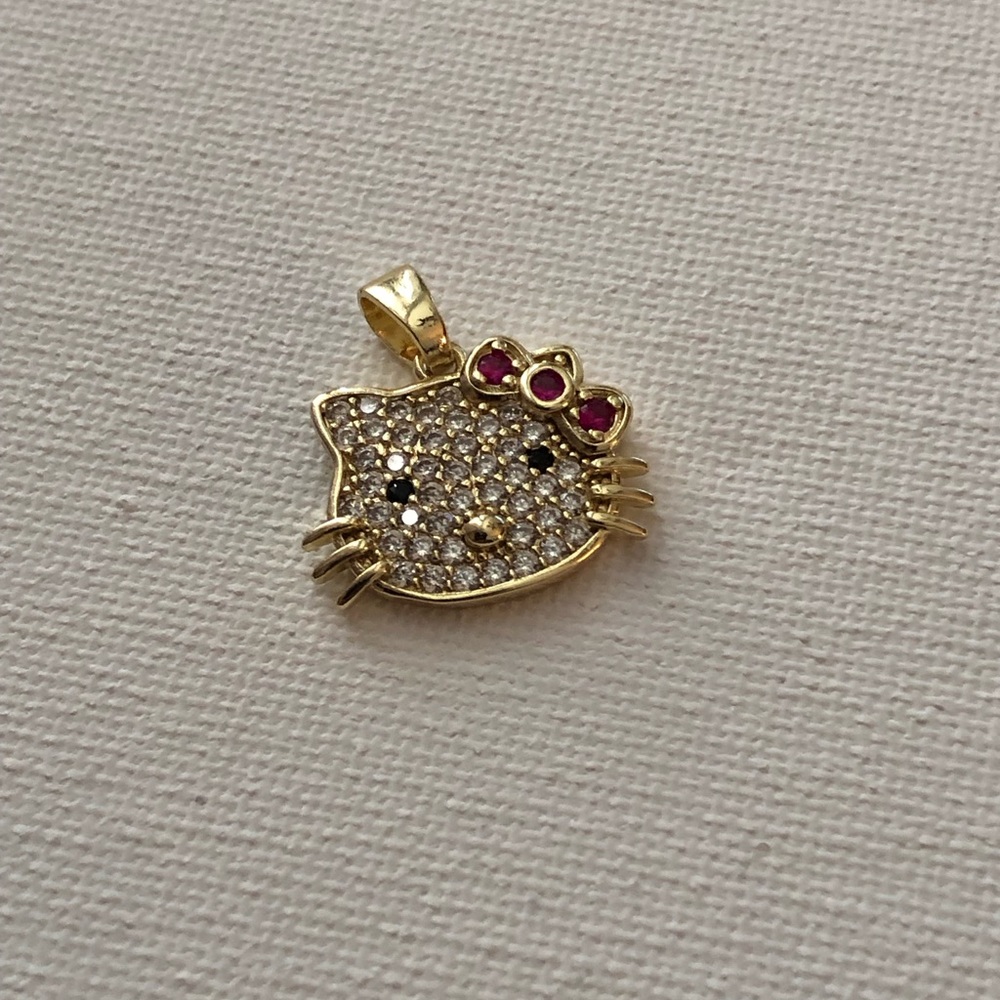 Hello Kitty Gold-Tone Crystal Pendant with Pink Bow Accents